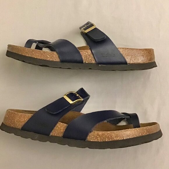 Betula 5 Birkenstock Women’s Footbed Cork Sandals Flip Flops Navy Blue Portugal - Picture 8 of 10